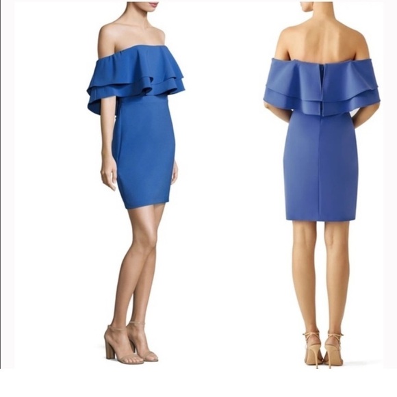 Parker Black Label Revolve Harper Blue Off Shoulder Mini Dress - Picture 1 of 6